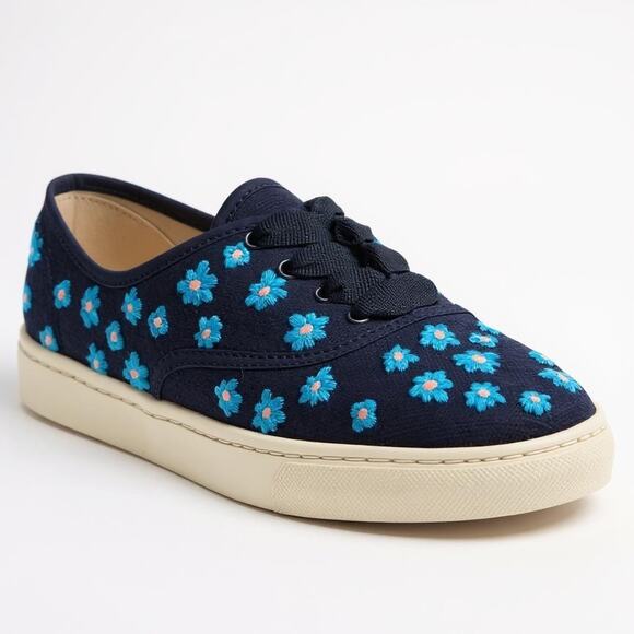 Soludos Shoes - Soludos Low Top Sneakers Floral Embroidery Organic Cotton Navy Blue 7M New